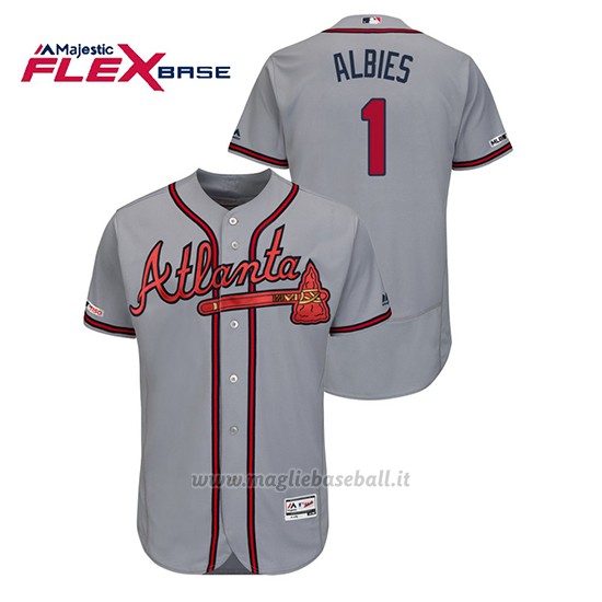 Maglia Baseball Uomo Atlanta Braves Ozzie Albies 150th Aniversario Patch Autentico Flex Base Grigio